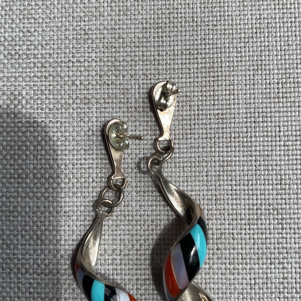 Zuni Multicolor Spiral Inlay Earrings - Picture 3 of 5